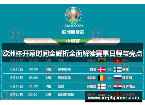 欧洲杯开幕时间全解析全面解读赛事日程与亮点